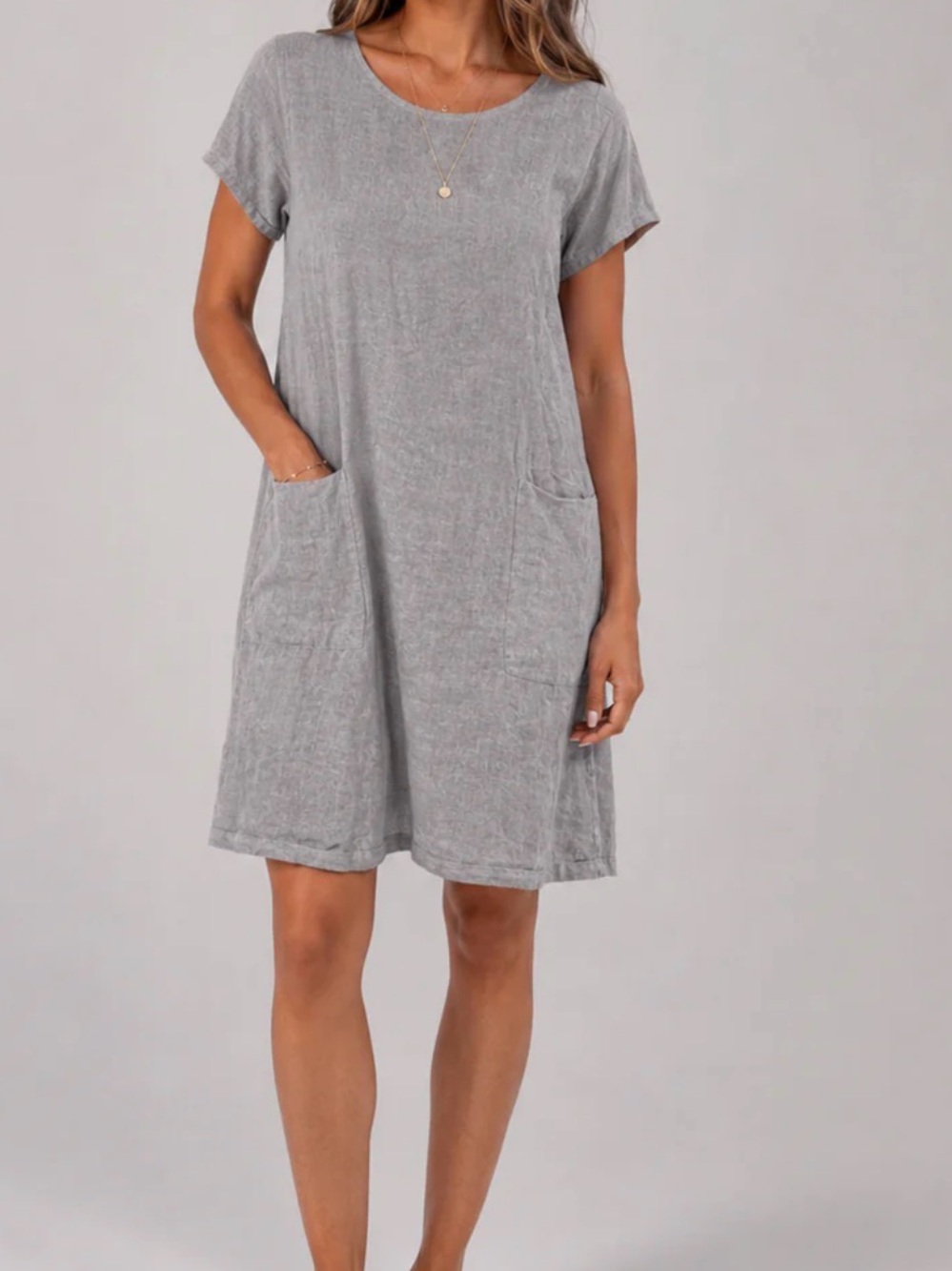 Daily Ritual Short Sleeve Pocket Dress - Light Gray